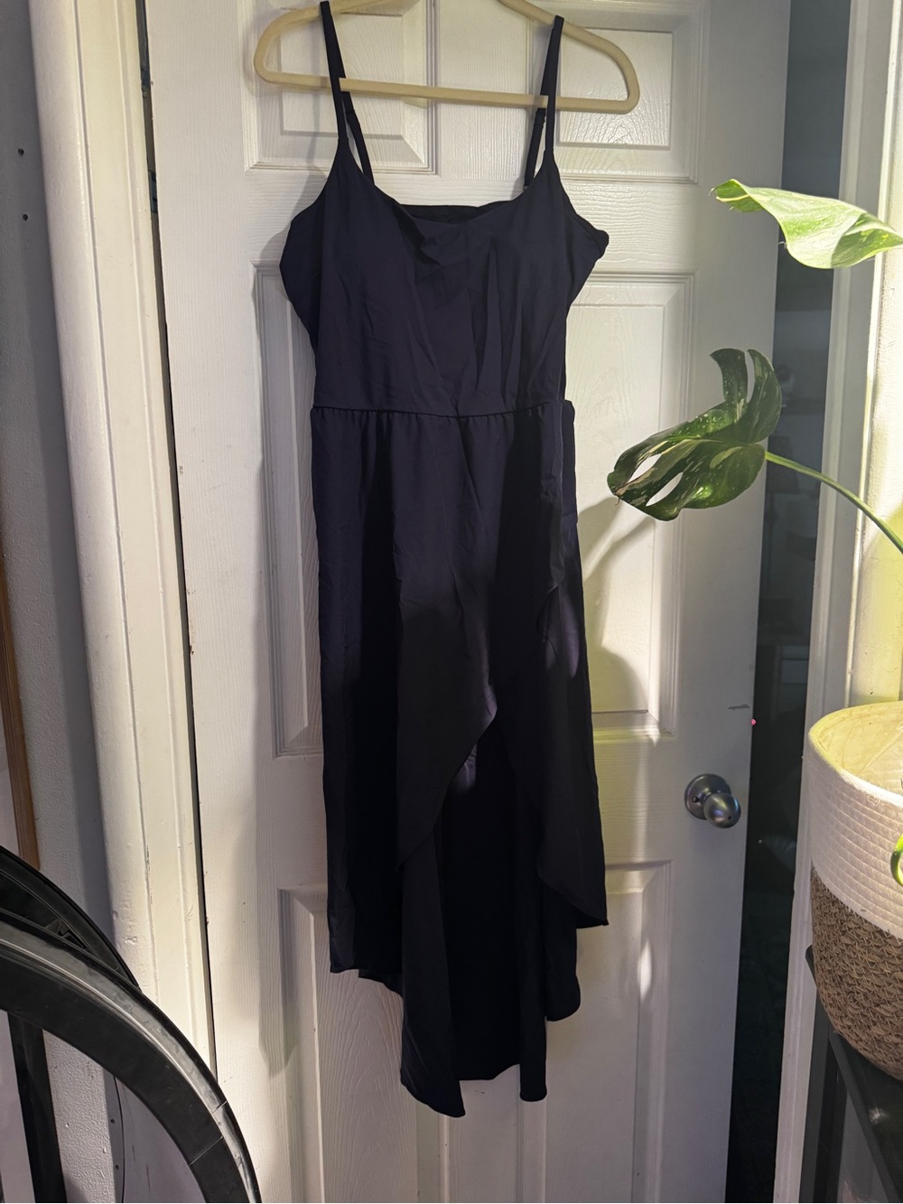Women's Black Asymmetrical high low Slip Dress with shorts- HALARA